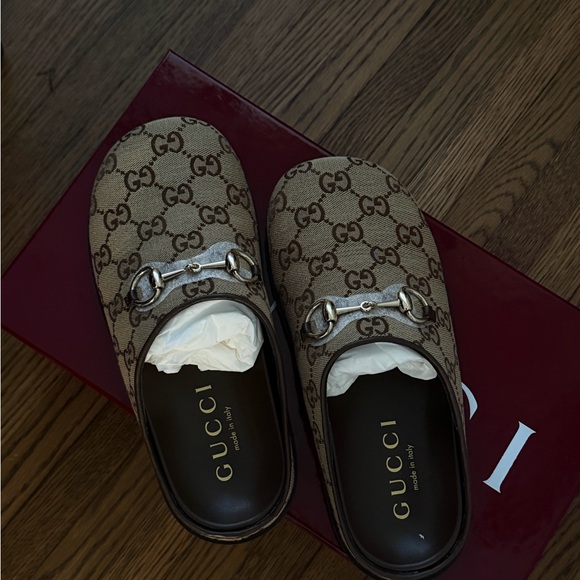 Gucci Beige/Brown GG Canvas Horsebit Slip-On Mules - Picture 3 of 3